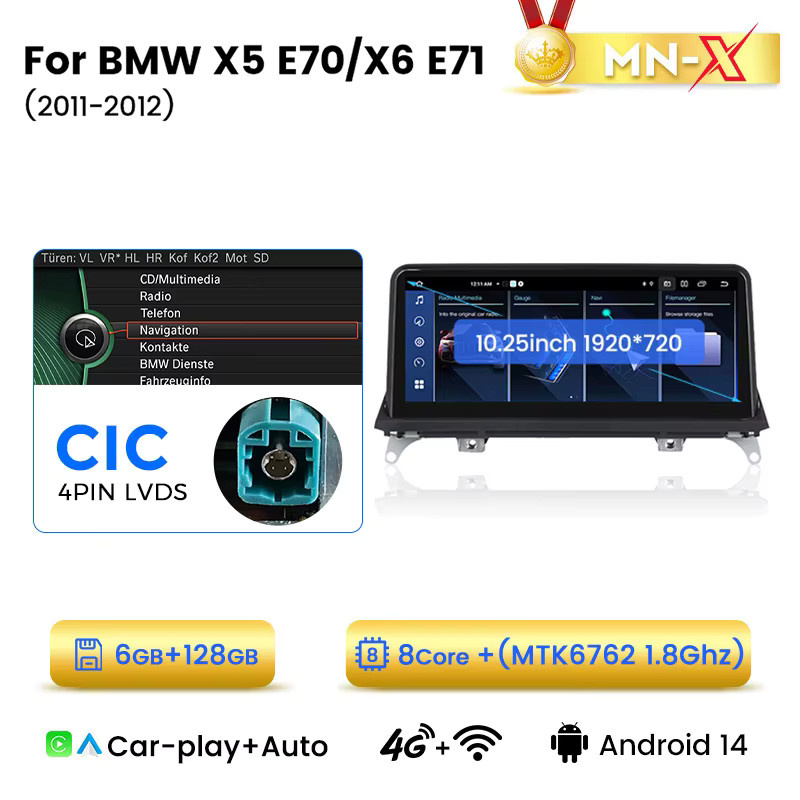 MEKEDE Smart-System Autoradio mit 10,25 Zoll Touchscreen für BMW X5 E70 X6 E71 CCC CIC, Wireless CarPlay, Android Auto, GPS-Navigation, Bluetooth, 4G LTE und FM Stereo in Schwarz - Bild 7