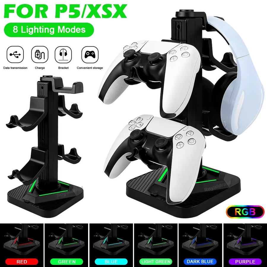 Hayoumon 2-lagiger Controller-Halter für PS5 und Xbox Series X mit LED-Lichtstreifen in Schwarz zur Aufbewahrung von Gamepads und Headsets - Bild 5