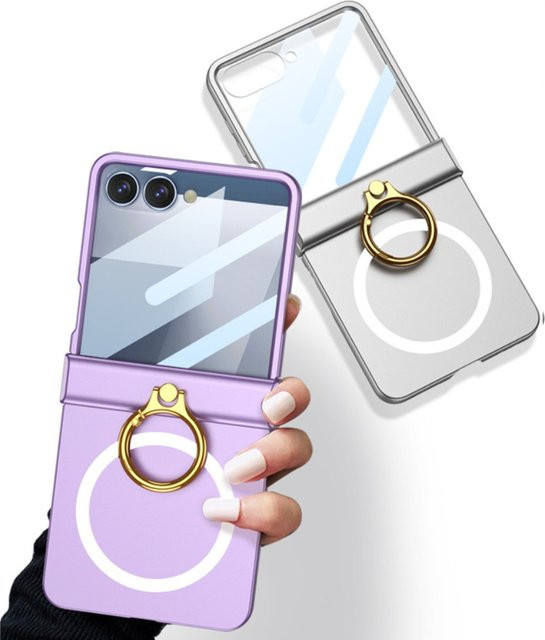 Magnetische Handyhülle für Samsung Galaxy Z Flip 7 5G in Pink mit Front-Displayschutz, Ring, Ständer und Scharnierschutz - Bild 1