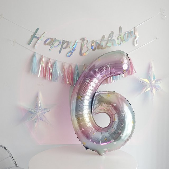 Digitaler Folienballon Star Sky Gradient mit Regenbogen-Effekt und Sternen für Babyparty oder Geburtstag, 40 Zoll, Mehrfarbig - Bild 1