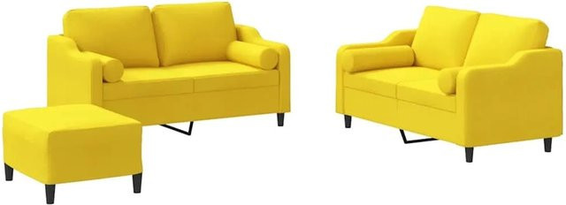 vidaXL 3-teilige Sofagarnitur mit Kissen in Hellgelb aus Stoff im modernen Design - Bild 1