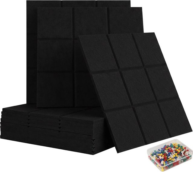Relaxdays Filzpinnwand 12er Set Schwarz selbstklebend B/T/H: 30 x 30 x 0,9 cm - Bild 1