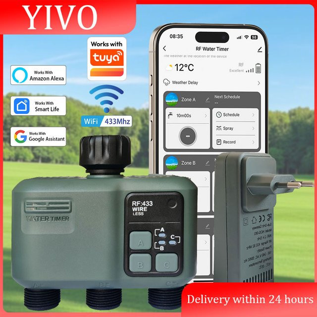 BAIHUAN 3-fach Digitaler Bewässerungstimer mit Wifi und Tuya-Unterstützung, graue Sprinklersteuerung mit unabhängiger Programmierung - Bild 1