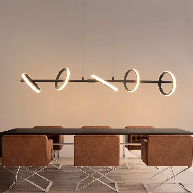 Moderne LED Pendelleuchte in Schwarz mit drehbaren und abnehmbaren Ringen, höhenverstellbar, Warmweiß 3000K, 31W - Bild 1