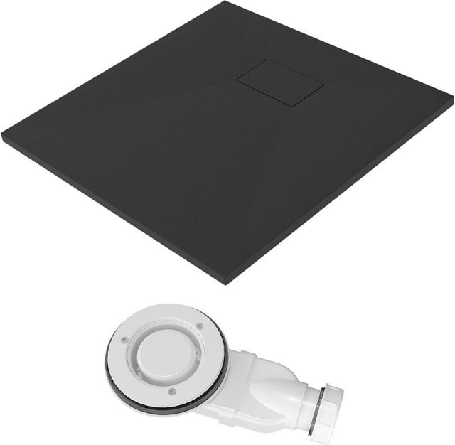 Aquabatos Duschwannen-Set Quadrat in Schwarz Steinoptik mit Ablaufgarnitur, B/B: 80 x 80 cm - Bild 1