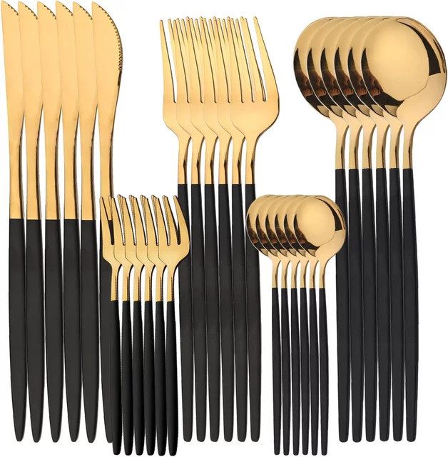 JAOER 30-teiliges Besteckset aus Edelstahl in Gold und Silber, spülmaschinenfest - Bild 1