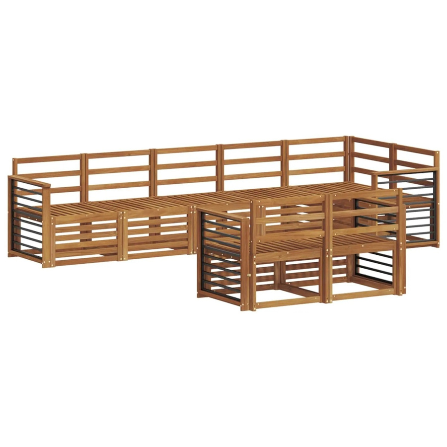 vidaXL Sofagarnitur aus Massivholz Akazie in Natur Braun, 8-teiliges L-Shape Ecksofa Set mit Latten-Design und Kissen - Bild 2