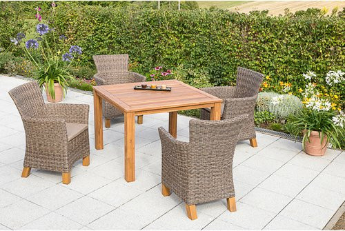 Merxx Gartenmöbelset Toskana 5-teilig aus Akazienholz und Aluminium in Beige mit Tisch und 4 Sitzplätzen B/T/H: 110 x 110 x 88 cm - Bild 1
