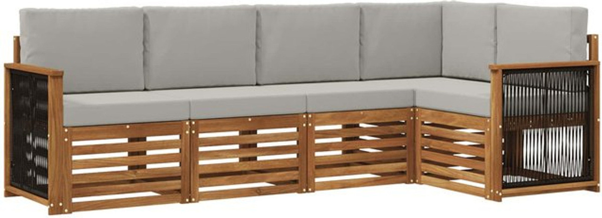 Modernes Ecksofa Set mit 4 Kissen von vidaXL in Grau und Natur aus Akazie und Polyester - Bild 1