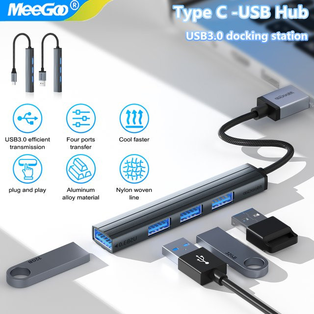 MeeGoo 5-in-2 USB-C Hub Splitter in Grau mit OTG-Unterstützung für Laptop und Smartphone zur Datenübertragung von USB-Sticks und SD-Karten - Bild 1