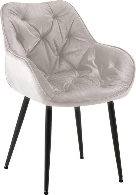 DELUKE Esszimmerstuhl VIVI in Grau, Samt und Metall, moderner Küchenstuhl und Wohnzimmerstuhl, H: 83 cm, B: 58 cm, T: 62 cm - Bild 1
