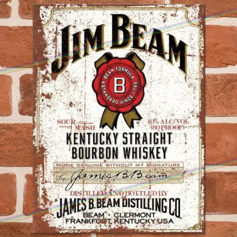 Jim Beam Vintage Metallschild Dekoration für Bar und Garage in Weiß, Rechteckig, B: 20 cm, H: 14 cm, T: 14 cm - Bild 1
