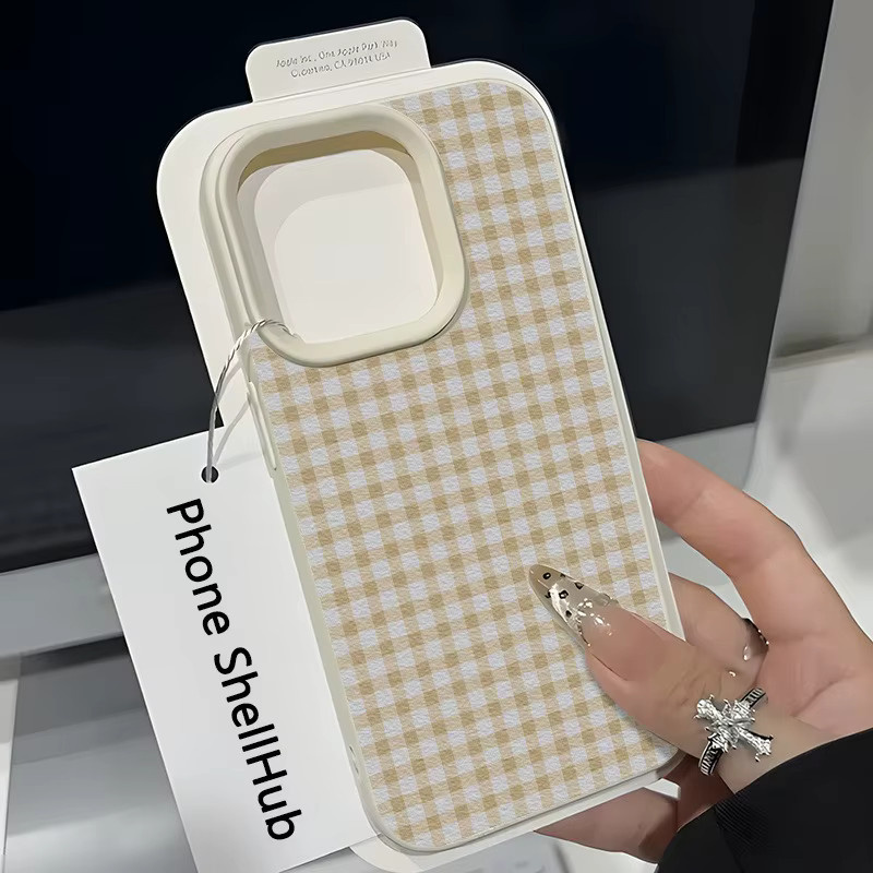 Beige Gingham Plaid Handyhülle für Apple iPhone 17 16 15 14 13 12 11 Pro Max Klassischer Sturzsicherer Schutz - Bild 2
