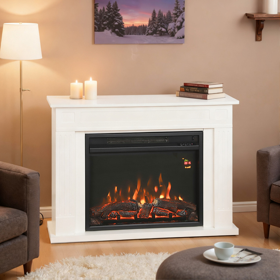 HOMCOM Elektrischer Kamin mit Rahmen und realistischer 3D-Flamme, 2000W, 12 Farben, Thermostat und Fernbedienung, Weiß, für bis zu 30 m² - Bild 2