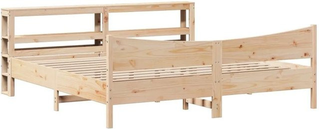vidaXL Massivholzbett aus Kiefernholz mit Kopfteil in Braun, rustikal und unbehandelt, B/T: 180 x 200 cm - Bild 1
