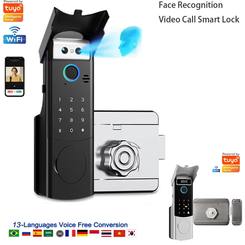 LUCKING DOOR Intelligentes WLAN-Türschloss mit Gesichtserkennung, Fingerabdruck, RFID-Karte und App-Steuerung, Wasserdicht, in Schwarz oder Silber - Bild 4