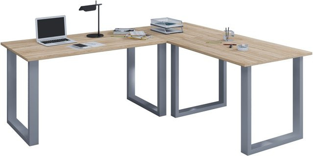 VCM Eckschreibtisch Lona in Sonoma-Eiche und Silber mit U-Füßen, B/T/H: 160 x 50 x 74 cm - Bild 1