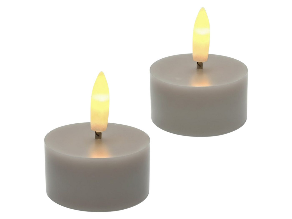 Sirius Home A/S LED-Kerzen Set Grau mit 3D-Flamme Warmweiß, 2-teilig, Durchmesser: 6 cm, Höhe: 6 cm - Bild 1