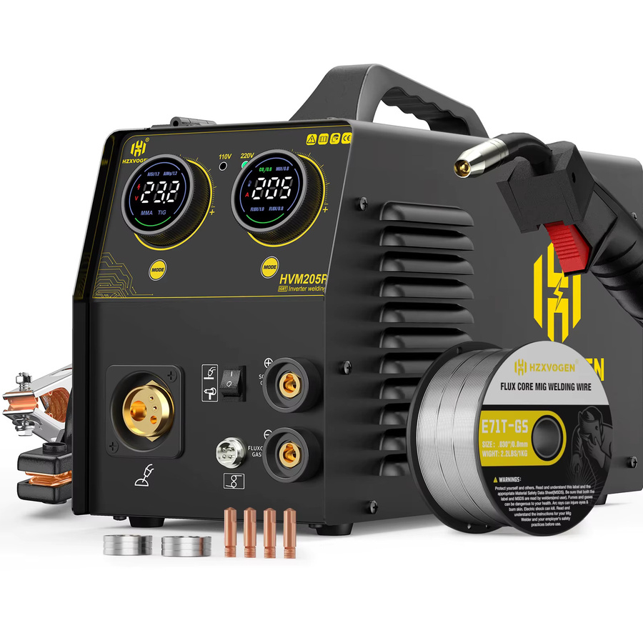 HZXVOGEN HVM205P 5-in-1 MIG-Schweißgerät in Schwarz, 200A Puls-MMA, Gaslos MIG, Gas-MIG und Lift-TIG mit Spool Gun, tragbare Aluminium-Schweißmaschine für 220V - Bild 3