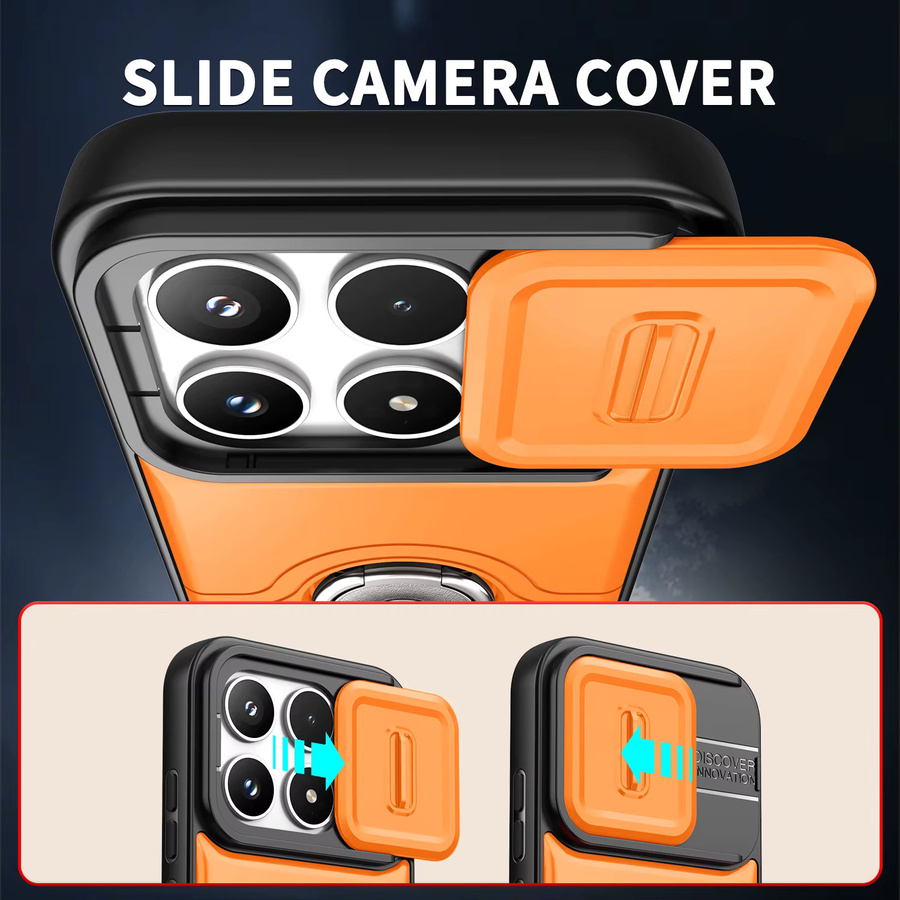 Stoßfeste Handyhülle mit 360 Grad drehbarem Ringhalter und Schiebe-Kameraschutz für Xiaomi 17T Pro und Xiaomi 15T Pro in Silver oder Orange - Bild 1