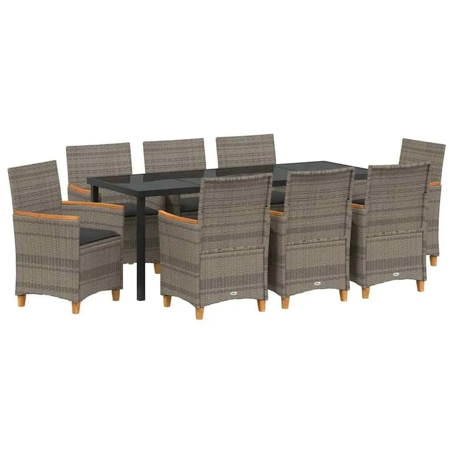 vidaXL Garten Essgruppe aus Poly-Rattan und Glas in Grau, 9-teilig - Bild 2