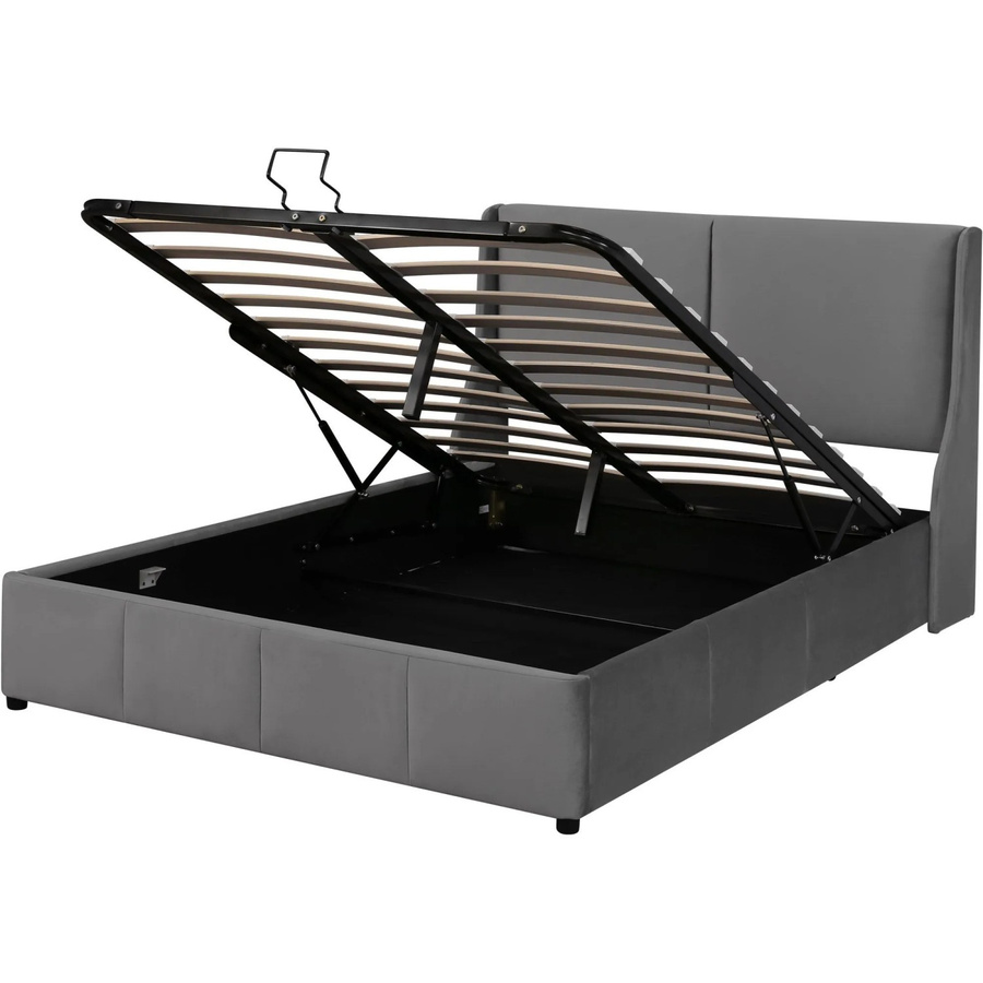 okwish Doppelbett mit hydraulischem Lift-up-Boden, gepolstert in Grau mit Samtbezug, B/T: 140 x 190 cm - Bild 2
