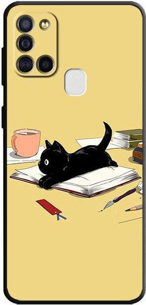 Süße Katze Cartoon Handytasche aus weichem TPU für Samsung Galaxy M13 M32 5G M52 M31 M22 M12 M51 M30s M23 M33 M11 M53 in Schwarz - Bild 1