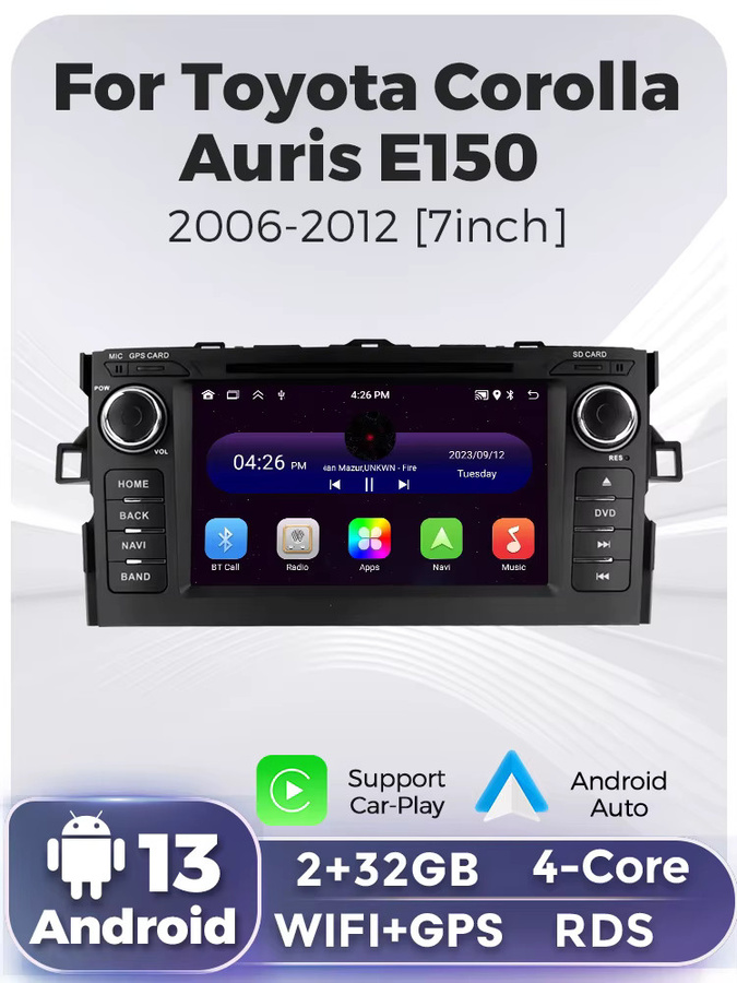 NAVIFANS Android Auto Stereo Multimedia Player mit GPS Navigation und CarPlay für Toyota Auris E150 und Corolla 2013-2016, 2DIN Autoradio in Schwarz - Bild 6