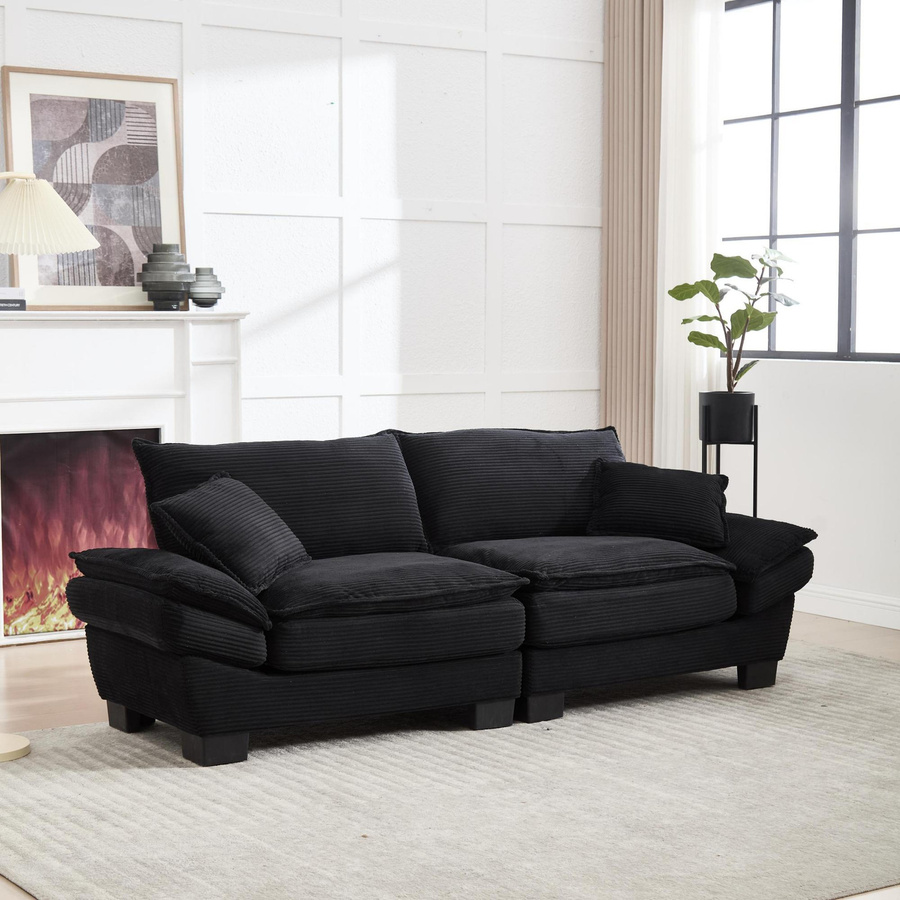 Modernes 2-Sitzer-Samtsofa von Gomyway in Schwarz mit Cord-Details, B/T/H: 224 x 81 x 81 cm - Bild 2