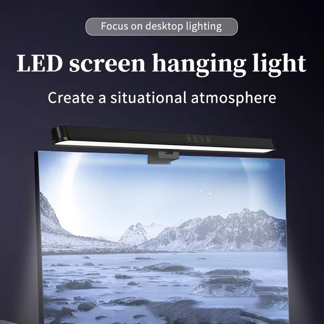 GGBEE LED Monitor Lampe mit stufenloser Dimmung und Touch-Steuerung, Schwarz, Monitor-Hängeleuchte für Home Office und Studium - Bild 1