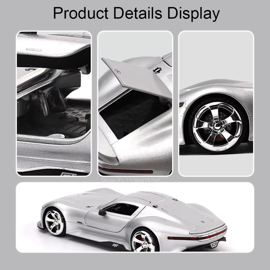 RMZ City GT 300SL Sportwagenmodell in Weiß und Silber, Maßstab 1:32, Druckguss-Metallmodell mit Licht und Sound sowie öffnungsbaren Türen - Bild 2