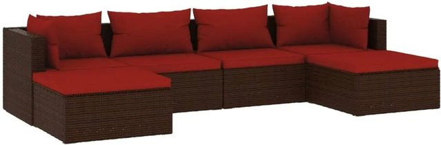 vidaXL 6-tlg Garten-Lounge-Set L-Form aus PE-Rattan mit Kissen in Braun - Bild 1