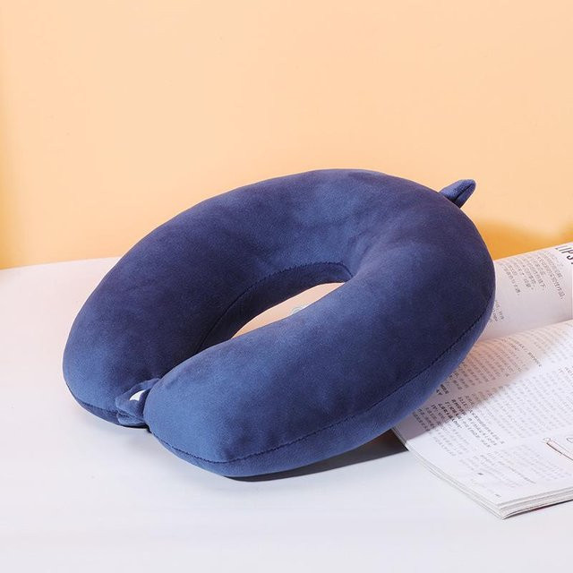 Yiran toy U-förmiges Plüsch-Nackenkissen für Reisen und Autofahrten, Blau, Polyester - Bild 1
