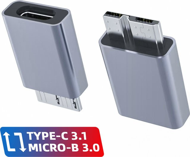 Anmone USB-C auf Micro-B USB 3.0 Adapter in Silber für externe Festplatten und HDD-Kabel - Bild 1