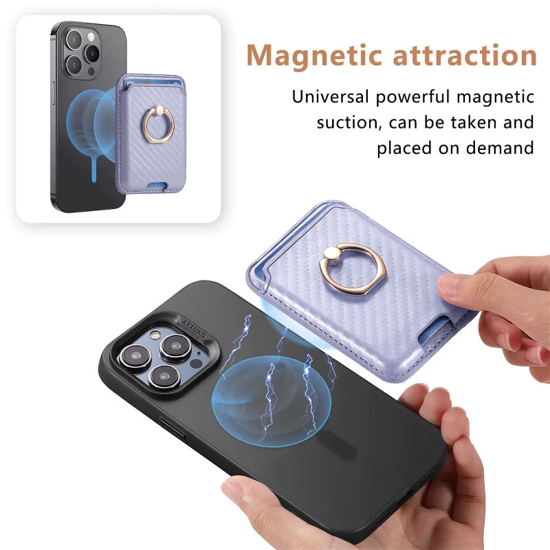 Magnetischer Handykartenhalter VYOPBC kompatibel mit MagSafe, Carbonfaser Wallet Ring für iPhone 17 16 15 und Samsung S26 Ultra, Farbe: Pink - Bild 3