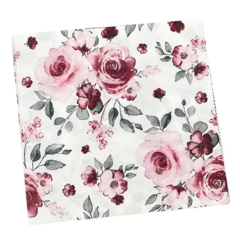 GUANYAO Papierservietten mit rotem Blumenmuster für Hochzeit und Party, 2-lagig, 20 Stück, B: 33 cm - Bild 3