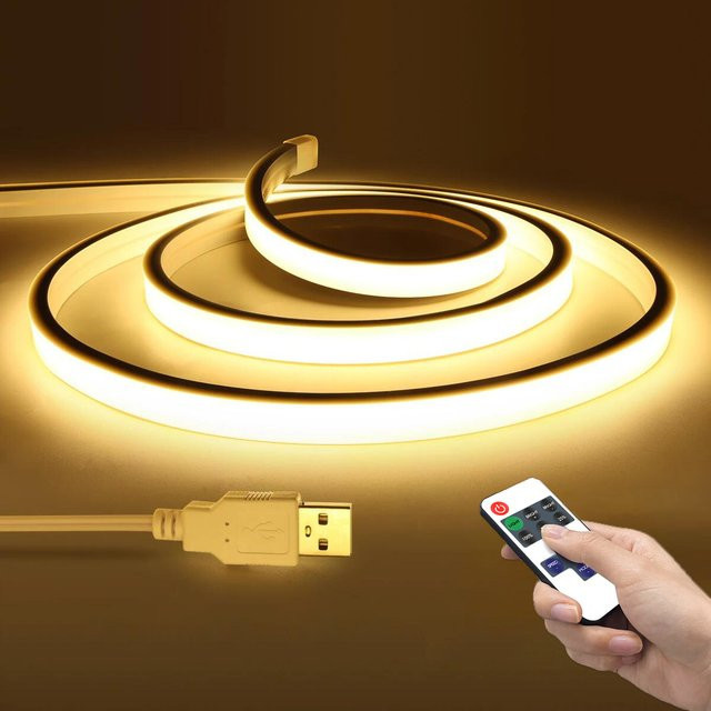 Lcamaw COB-LED-Neonlichtstreifen in Weiß mit RF-Fernbedienung, dimmbar, wasserdichte USB-Silikon-Röhre zur Nachtbeleuchtung - Bild 1