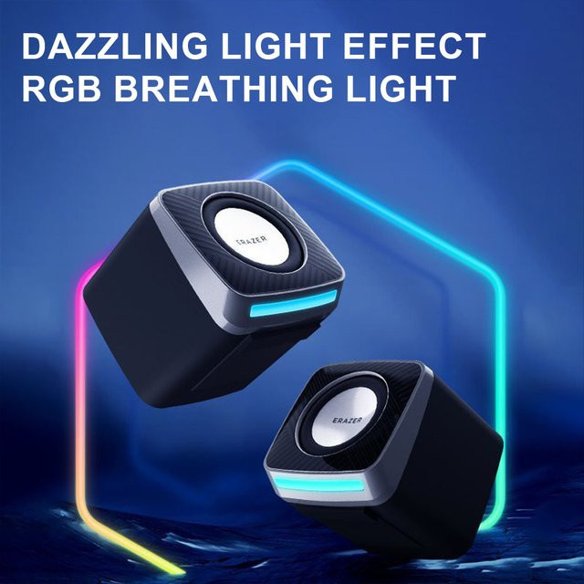 Lenovo Stereo Computer-Lautsprecher mit HiFi-Klangqualität, LED-Atemlicht und Dual-Channel Anschluss via USB und 3,5 mm Jack, Schwarz - Bild 1