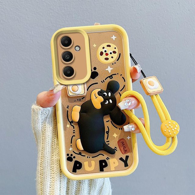 KEYSION Stoßfeste Silikon Handyhülle mit Lanyard und 3D Cartoon-Puppe für Samsung Galaxy A56 5G, A36 5G und A16, Gelb - Bild 1