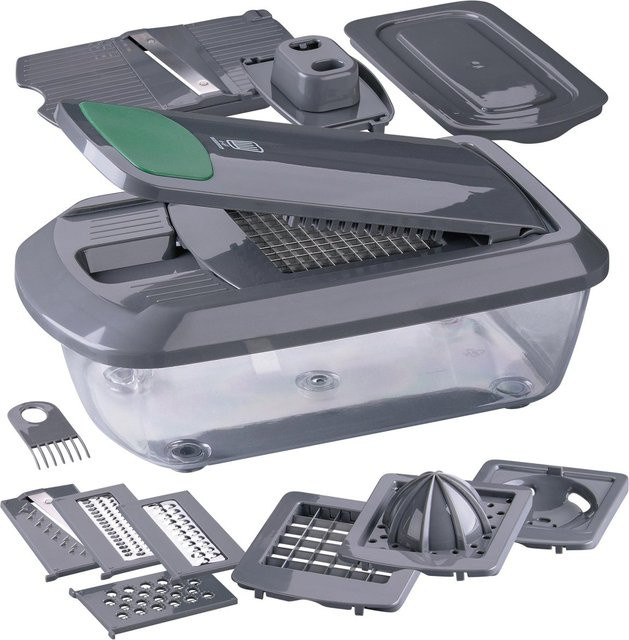 Fackelmann Gemüseschneider Mandoline Set mit 15 Teilen, Grau, inklusive Behälter und verschiedenen Klingen - Bild 1