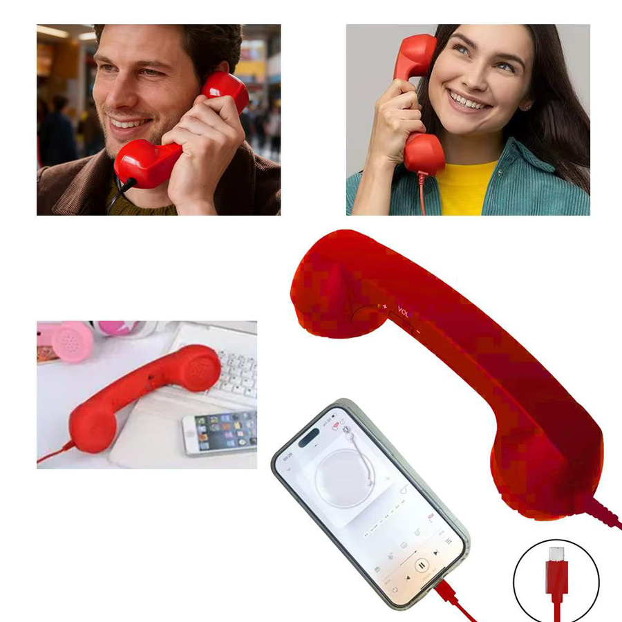 Retro-Telefonempfänger Typ C mit 3,5-mm-Mikrofon-Hörer für Mobiltelefone, Farbe: Rot - Bild 3