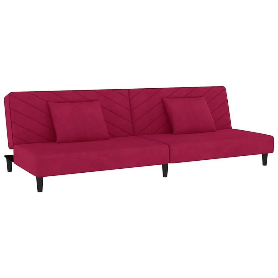 vidaXL Schlafsofa 2-Sitzer Click-Clack mit 2 Kissen aus Samt in Weinrot mit Holzrahmen - Bild 2
