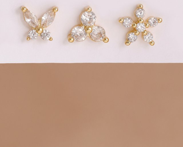 Maodane Ohrring Set, Edelstahl, Zirkonia, Schmetterling und Blume, Damen - Bild 1