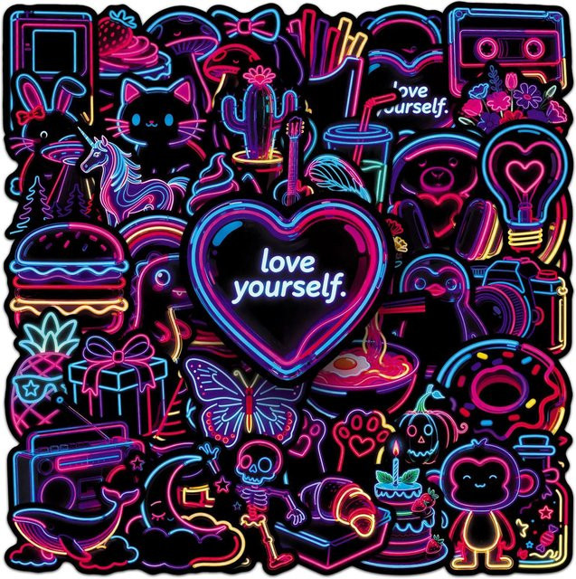 50-teiliges Set Neon-Cartoon-Aufkleber, bunte Sticker, wasserfest - Bild 1
