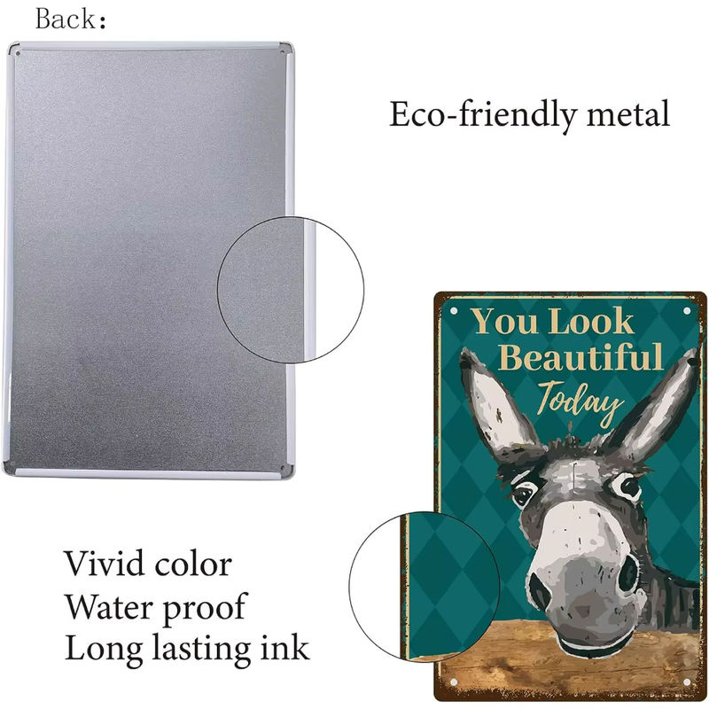 Vintage Blechschild You Look Beautiful Today mit Esel Motiv, mehrfarbiges Metallschild zur Wanddekoration für Garage und Küche - Bild 2