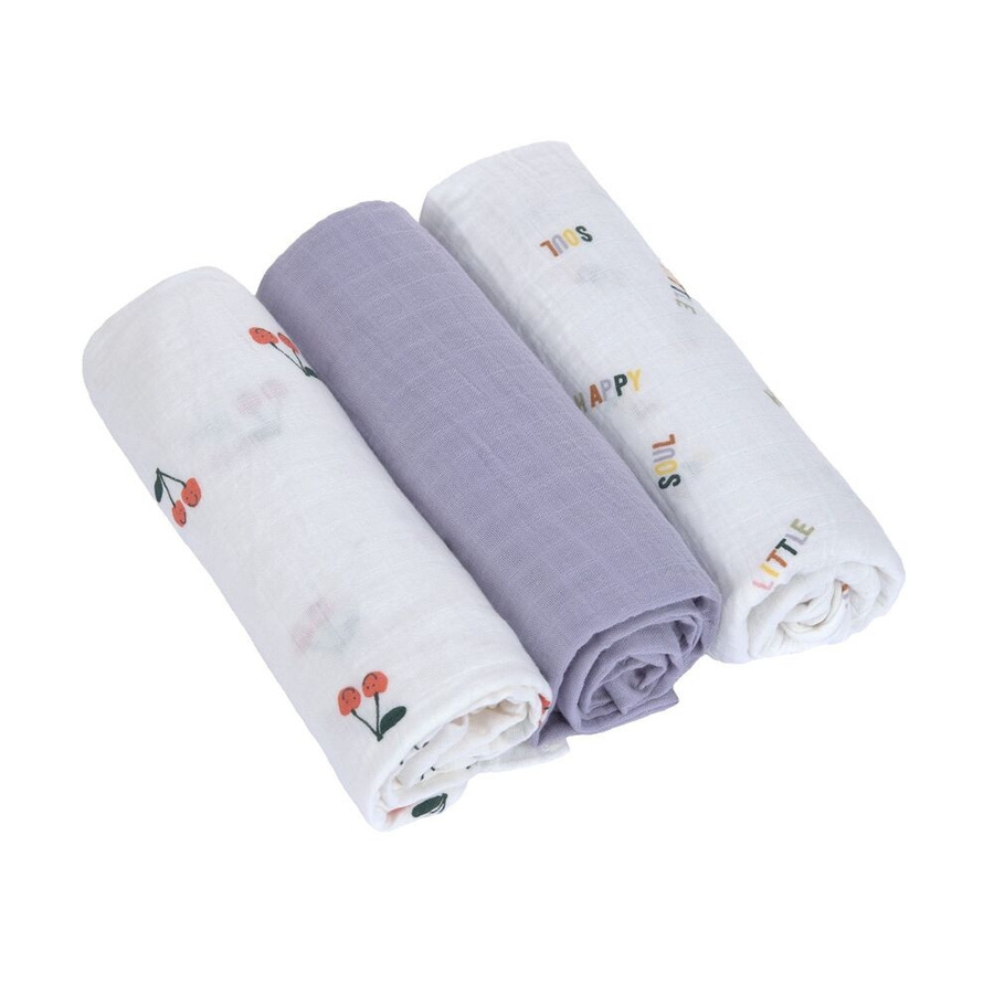 Lässig Mulltücher 3er Pack aus Bio Baumwolle Happy Fruits Kirsche, Multicolour, B: 85 cm x B: 85 cm - Bild 1