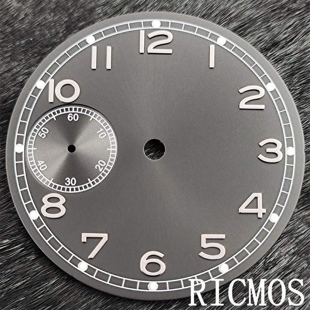 RICMOS Zifferblatt schwarz, grün leuchtend, 37 mm, für ETA6497 ST3600 - Bild 1