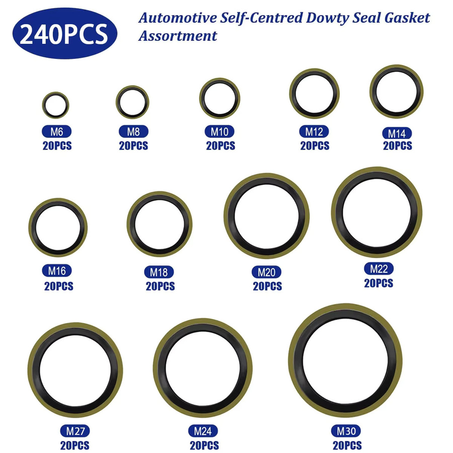 YISEONG 240er Set Kombinierte Dichtungsringe aus Metall und Gummi für M6-M30 Öl- und Hydraulikdichtungen - Bild 2
