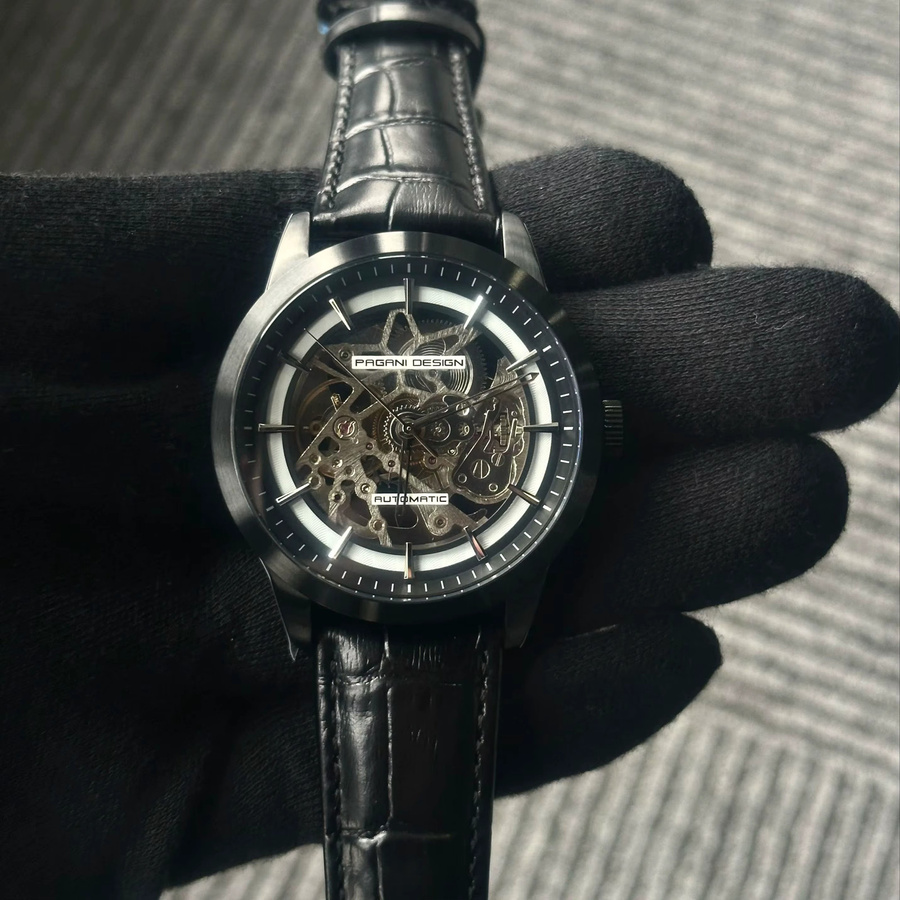 PAGANI DESIGN Armbanduhr Automatik, Edelstahl, Leder, Schwarz, Herren - Bild 2