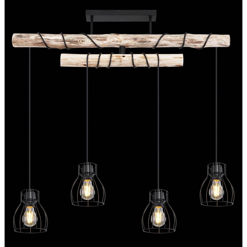 GLOBO Deckenleuchte Mina in Schwarz und Natur aus Metall und Holz, B/H/T: 90 x 100 x 14 cm, E27, 4 Brennstellen - Bild 2